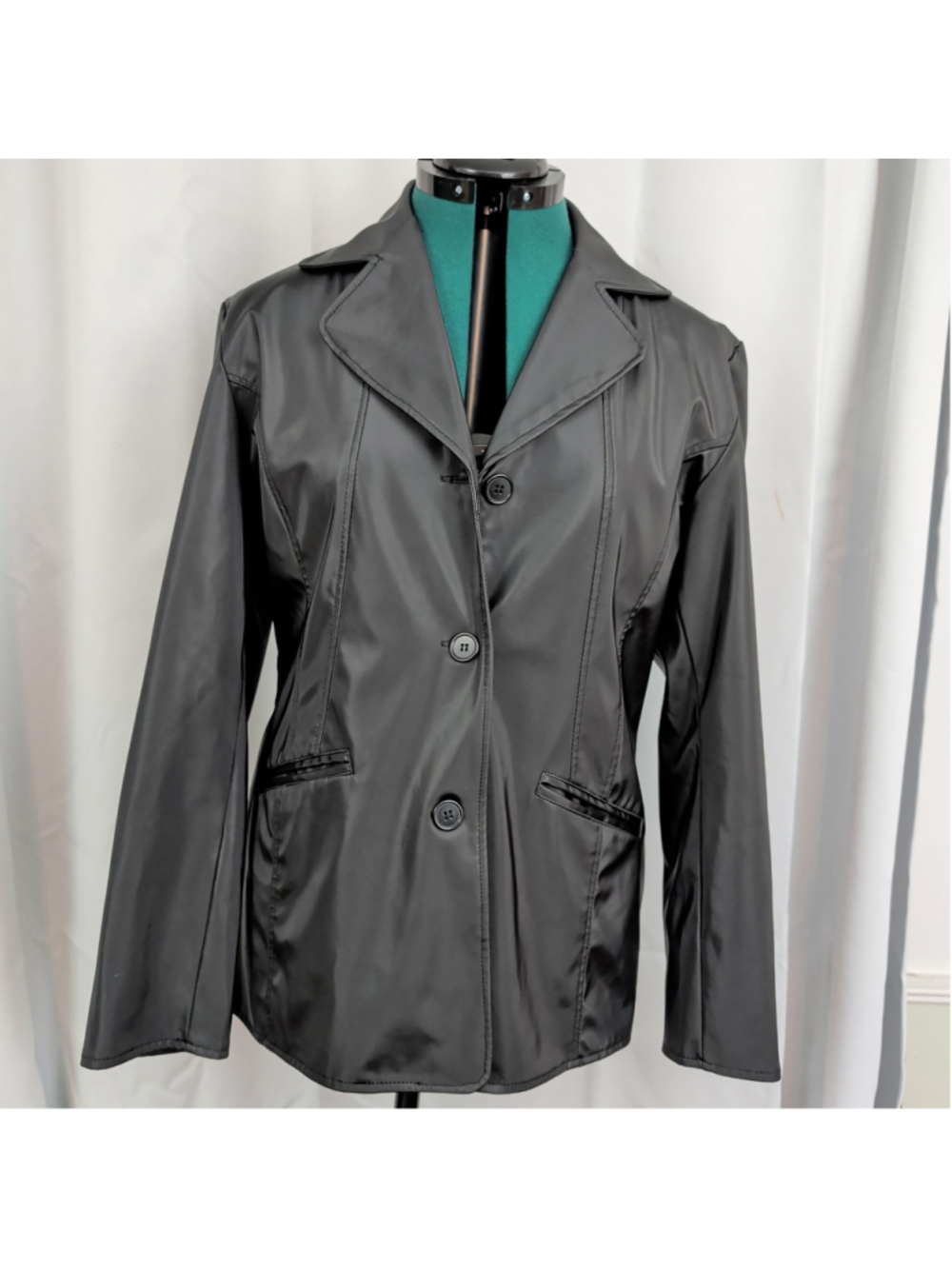Rave Vintage Black Poly Car Coat Style jacket Large
